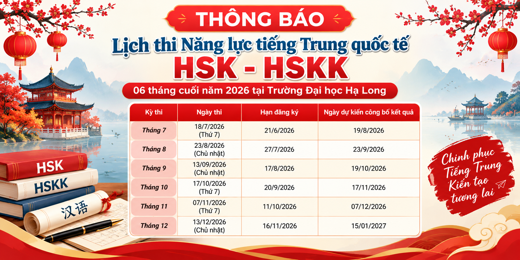 Thông báo lịch thi HSK–HSKK 2026