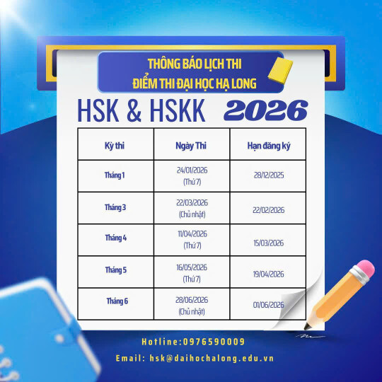 LỊCH THI CHỨNG CHỈ HSK 2026