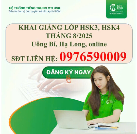 Tuyển Sinh lớp HSK3, HSK4 tháng 8/2025