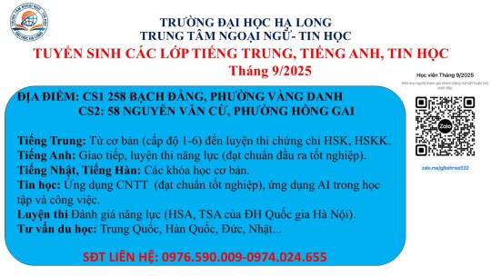 TUYỂN SINH LỚP NGOẠI NGỮ- TIN HỌC THÁNG 9/2025
