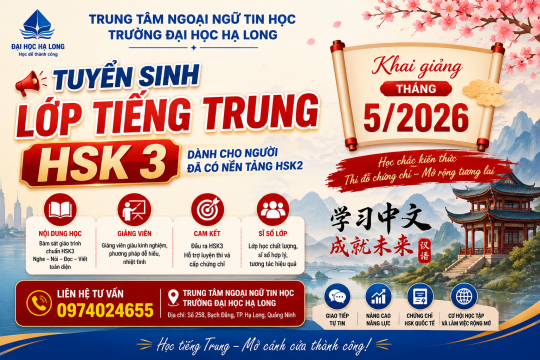 TUYỂN SINH LỚP HSK3 KHAI GIẢNG THÁNG 5/2026