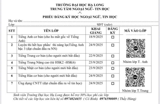 TUYỂN SINH CÁC LỚP TIẾNG ANH, TIẾNG TRUNG THÁNG 9/2025