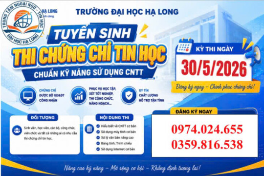 LỊCH THI CHỨNG CHỈ ỨNG DỤNG CNTT 30/5/2026