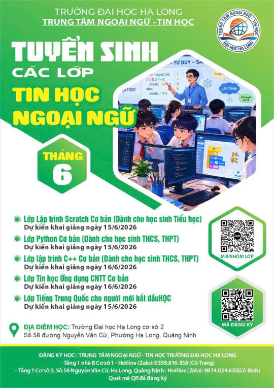 TUYỂN SINH CÁC LỚP TIN HỌC VÀ NGOẠI NGỮ THÁNG 6/2026