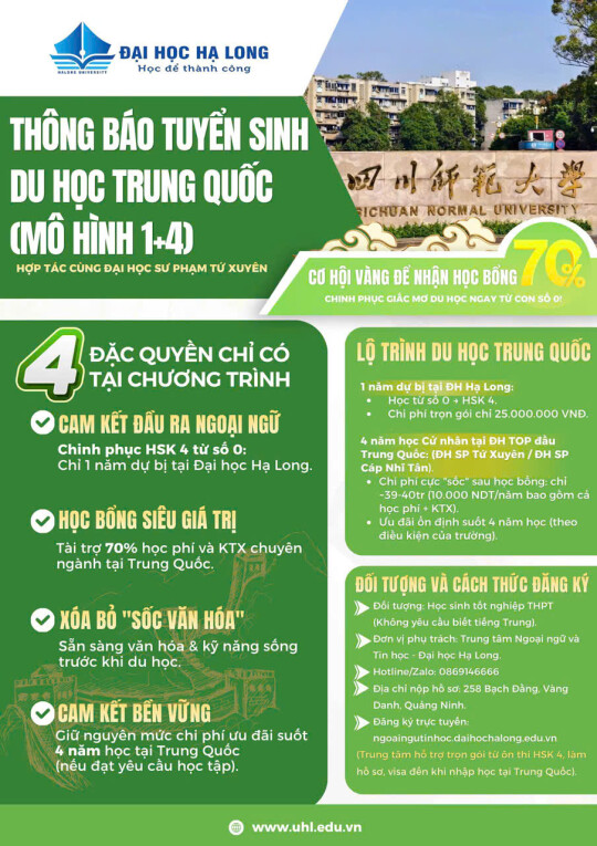 THÔNG BÁO TUYỂN SINH DU HỌC TRUNG QUỐC 2026 – MÔ HÌNH 1+4