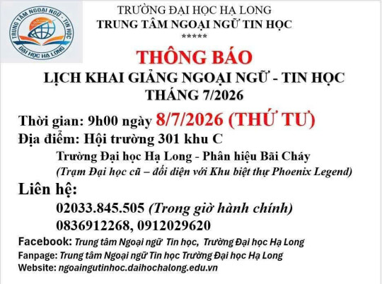 THÔNG BÁO KHAI GIẢNG LỚP NGOẠI NGỮ- TIN HỌC THÁNG 7/2026