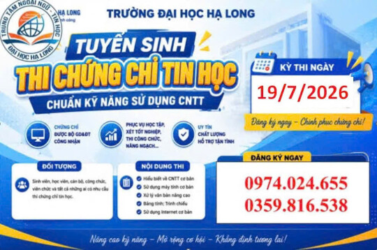 LỊCH THI CHỨNG CHỈ ỨNG DỤNG CNTT 19/7/2026